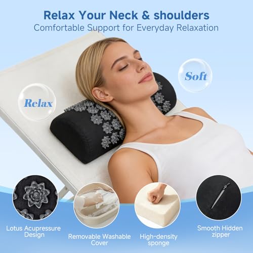 Acupressure Neck Pillow, Ergonomic Neck Support Pillow with Raised Pressure Points, Neck Rest Pillow for Home, Office, Travel, Reading, Relaxation Gift for Women & Men, Black - color: Black