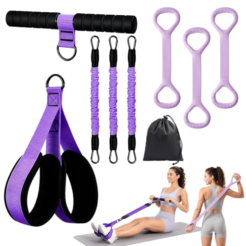 Pedal Resistance Band with Handles & Figure 8 Bands Set, Adjustable Foot Pedal Exerciser & Elastic Rope, Full Body Workout for Abs Arms Legs Waist Core, Pilates Yoga Sit Up Home Gym Equipment