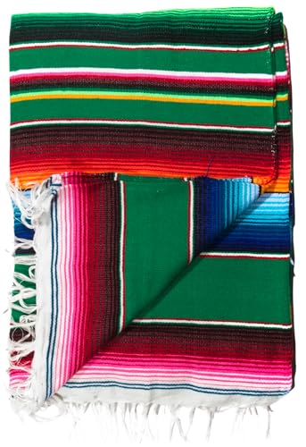 Del Mex Mexican Serape Blanket (X-Large, Green) - color: Green, size: X-Large