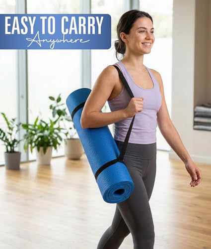 ROMIX Yoga Mat Thick 10Mm, Non-Slip Exercise Mat, 72 X 24 In, NBR - color: Blue