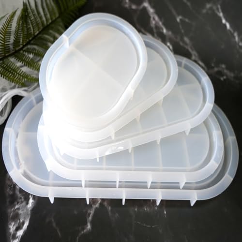 5 Pcs Oval Tray Resin Molds Set - 12'', 10'', 9'', 7'', 5.7'' Oval Tray Molds for Epoxy Resin, Jewelry Holder, Concrete, Gypsum - color: 5 pcs Oval Tray Resin Molds
