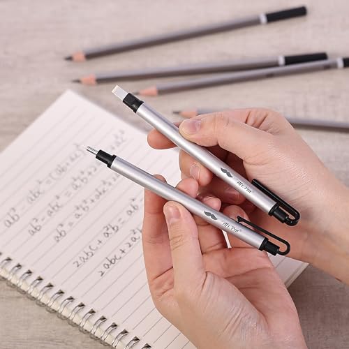 Mr. Pen- Pen Style Eraser Set, 2 Pack, Square & Round Tip | Precision Pencil Erasers, Retractable Silver Eraser Pens for Drawing, Sketching, Detail Correction, Office & School Supplies