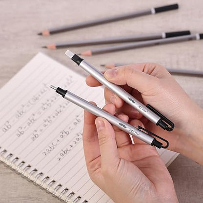 Mr. Pen- Pen Style Eraser Set, 2 Pack, Square & Round Tip | Precision Pencil Erasers, Retractable Silver Eraser Pens for Drawing, Sketching, Detail Correction, Office & School Supplies