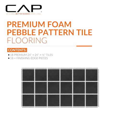 CAP Puzzle Exercise Mats | 1/2” Thick EVA Interlocking Foam Tiles for Home Gym Flooring | Multiple Options - color: Pebble - Black, style: 18 Tiles (72 SQ FT)