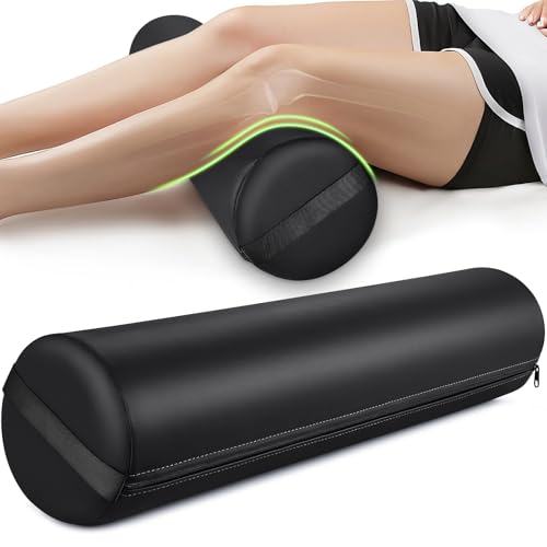 Full Round Bolster Pillow for Legs, 26 x 6 inch Bolster for Massage Table | PU Leather Under Knee Pillow with Strap Handle, Under Back Ankles Leg Pain Relief Massage Table Bolster for Yoga & Spa - color: 6" Full Round - Black