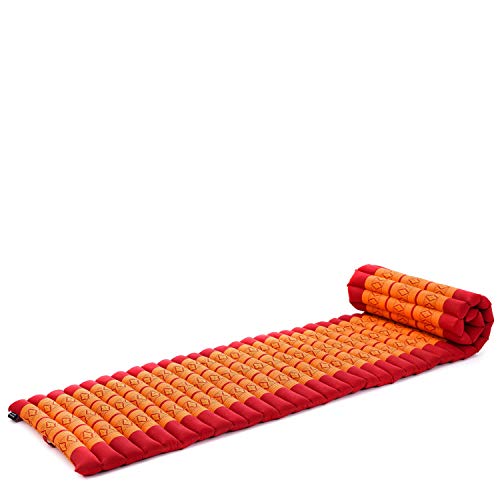 Leewadee - Foldable Floor Mattress - Japanese Roll Up Futon -Trifold Tatami Mat- Guest Floor Bed - Camping Mattress - Thai Massage Mat, Kapok Filled, 75 x 20 inches, Orange Red - color: Sf02 - Orange, size: S: 75x20"