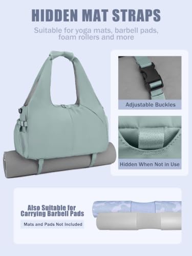 RHDZO Gym Bag for Women with Shoe and Wet Compartments, Yoga Mat Holder - color: Green-Upgraded