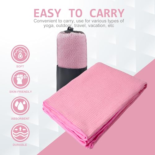 Eunzel 2 Pack Hot Yoga Towel, Non-Slip Yoga Mat Towel with Grip Dots Stickyfiber Sweat Absorbent Towel for Hot Yoga, Pilates and Workout 72" x 24", Pink - color: Pink
