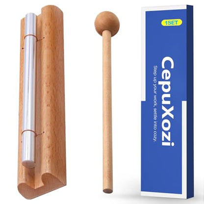 7" Solo Tone Meditation Chime, Mindfulness Bell & Sound Healing Instruments, Responsive Classroom Chime for Teachers Management, Wood Percussion Chimes for Yoga, Energy & Focus - Silver