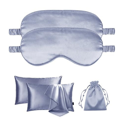 5Pcs Silky Sleep Mask Eye Masks Breathable Soft Satin Pillowcases Set for Sleeping Similar to Silk Pillowcase Travel Gift - color: Dusty Blue-queen Size