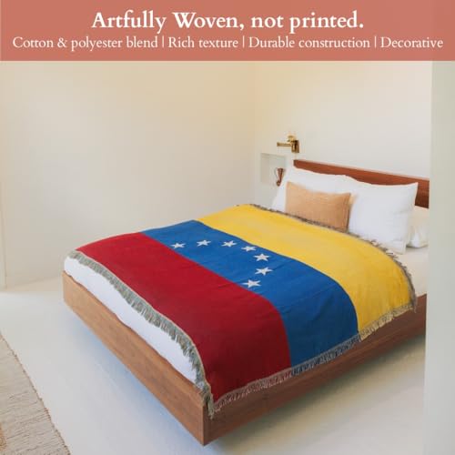 Venezuela 7 Stars Flag Woven Throw Blanket – Woven Not Printed – 50x70 Venezuelan Blanket for Couch, Bed or Wall – Made for Venezuelans Living Abroad - color: Venezuela