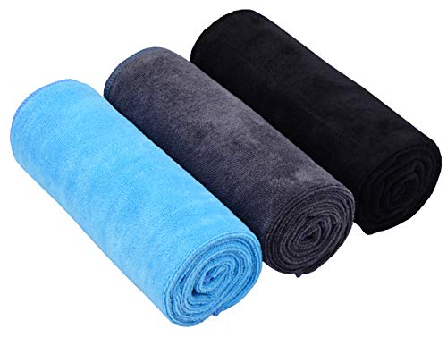 HOPESHINE Gyms Yoga Towels Soft Absorbent & Fast Drying 3-Pack - color: Black+grey+sky Blue