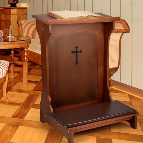 DoubleFill Solid Wood Prayer Bench Stool with Shelf and Cushion Church Prayer Bench Table Chair Padded Kneeler for Kneeling at Home, Religious Gifts, 23 x 20 x 32 Inches(Classic Style) - color: Colorful, style: Classic Style