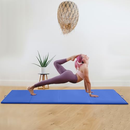 Gymnastics Mats Foldable Tumbling Mats Portable Gymnastics Exercise Mat Thick Gymnastics Tumbling Mats Pad Home Exercise Panel Mat With Carrying Handles - color: Blue, size: 4 ft W x 10 ft L