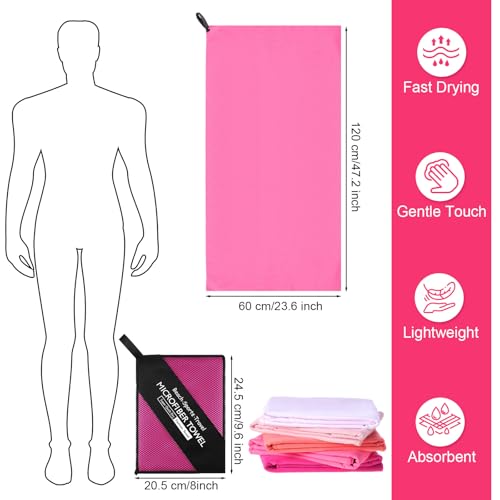 Tudomro 5 Pcs Microfiber Gym Towels Quick Dry Camping Towel for Women Men Gym Sweat Sports Towel for Yoga Tennis Running Swimming Exercise Working Out(Pink,23.6 x 47.2 '') - color: Pink, size: 23.6 x 47.2 ''