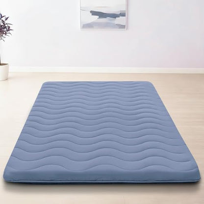 SCHNAUZER HOME Japanese Floor Mattress Futon Mattress Queen 3.5" Thick Blue - color: Blue, size: Queen( 80 x 60 )