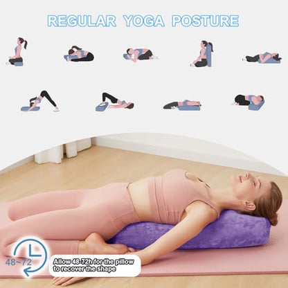 Yoga Bolster Pillow for Restorative & Yin Yoga, Meditation Cushion - color: Purple