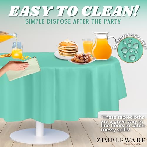 ZIMPLEWARE Premium Aqua Plastic Table Cloth Disposable (12 Pack) Round Tablecloth (84in) Party Table Cloths Disposable, Perfect Table Cloth Round Cover for Any Table Up to 6 Feet - color: Aqua, size: 12 Pack 84" Round