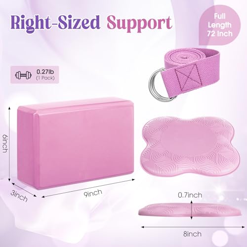 RoundFunny 5 Pcs Yoga Blocks Knee Pads Yoga Strap Set Soft Premium Foam Blocks Accessories for Pilates Meditation General Fitness Stability, Kneeling, Balance, Deepen Stretches and Toning - color: Pink