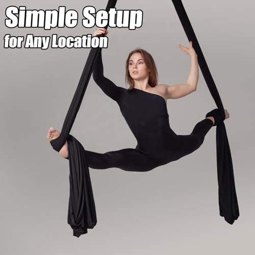 Aerial Silks Kit & Aerial Yoga Hammock - 11Yd Premium Fabric with Hardware | Easy Setup for Flying Yoga, Aerial Swing & Fitness - Supports Up to 14ft Rigging(Navy) - color: Black