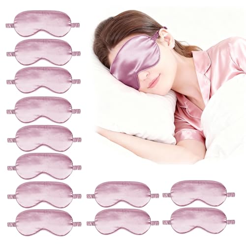12PACK Silky Sleep Masks Satin Eye Mask Silk Eyes Cover for Sleeping Blackout Eyeshades Soft Blindfold Travel Nap Gifts - color: Mauve