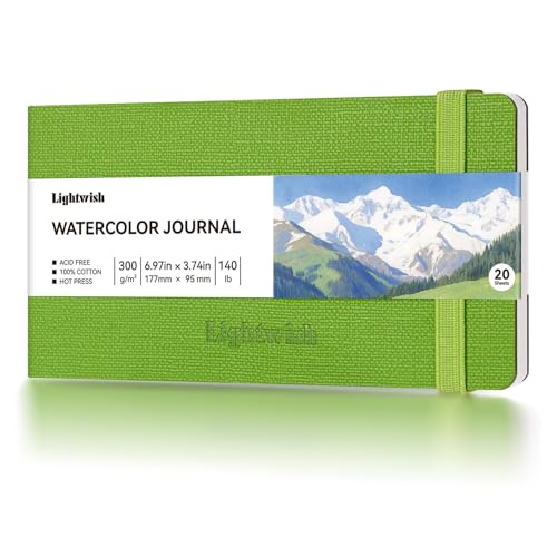Watercolor Journal - 100% Cotton Hot Press Paper | 20 Sheets 40 Pages | 300GSM (140lb) | PU Leather Cover Watercolor Sketch Books for Artists Painting,Mixed Media 7.0 in x 3.7 in - color: Green, size: 7.0 x 3.7 in