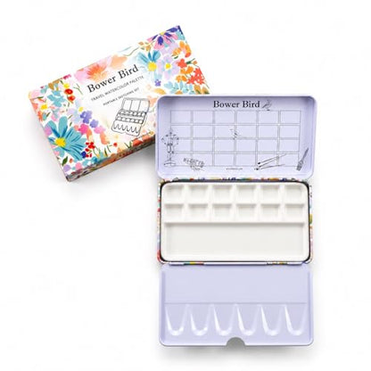 Bower Bird Travel Watercolor Palette,Portable Ceramic Palette,Empty Paint Palette,Small Travel Metal Paint Boxwith Porcelain Palette - color: 12well
