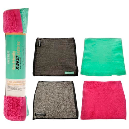 FaceSoft Eco Mini Gym Towels for Working Out - Double Activated Charcoal Sweat Towels for Gym and Sports - Soft and Absorbent Cotton - No Synthetic Microfibers - 4 Piece Exercise Towel Set