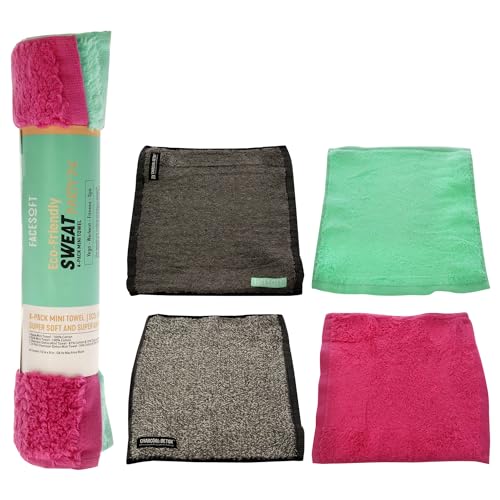 FaceSoft Eco Mini Gym Towels for Working Out - Double Activated Charcoal Sweat Towels for Gym and Sports - Soft and Absorbent Cotton - No Synthetic Microfibers - 4 Piece Exercise Towel Set