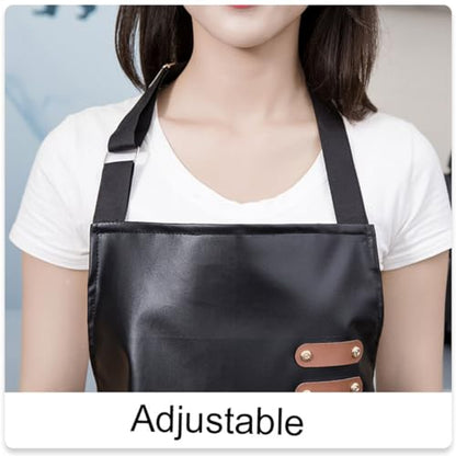 Waterproof Apron Large Pocket PU Material Waterproof Oil-proof Dust-proof Apron Black and Red - color: Black