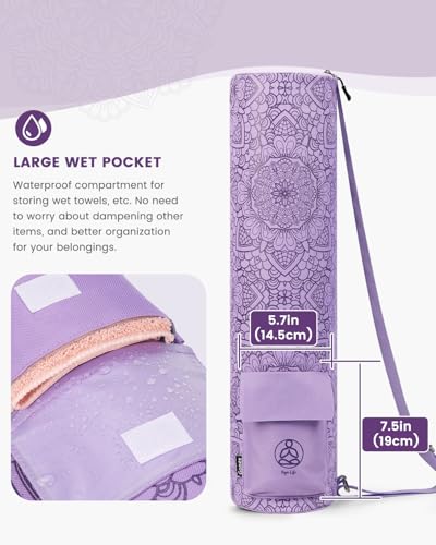 Gonex Yoga Mat Bag, Full-Zip Mat Carrier | 600D Oxford Fabric, Wet Pocket, Front Zip Pocket, Adjustable Strap, Fits Mats up to 26" - color: Lilac Purple