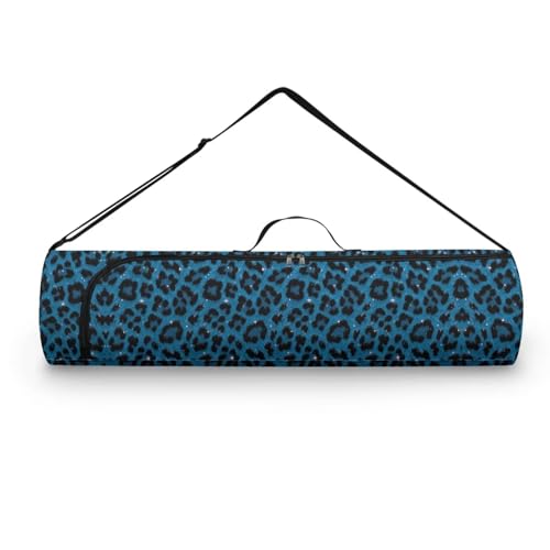 Yoga Mat Bag for Women & Men Full-Zip Yoga Mat Carrier Bag for Class Workout Park with Adjustable Strap - color: Blue Leopard Printed