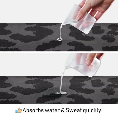 YETTASBIN Leopard Black Yoga Mat Towel, Non Slip Sweat Absorbent Hot Yoga Towel Portable Lightweight Travel Workout Towel with Storage Bag for Home Yoga, Pilates, Fitness 73x 27 Inch