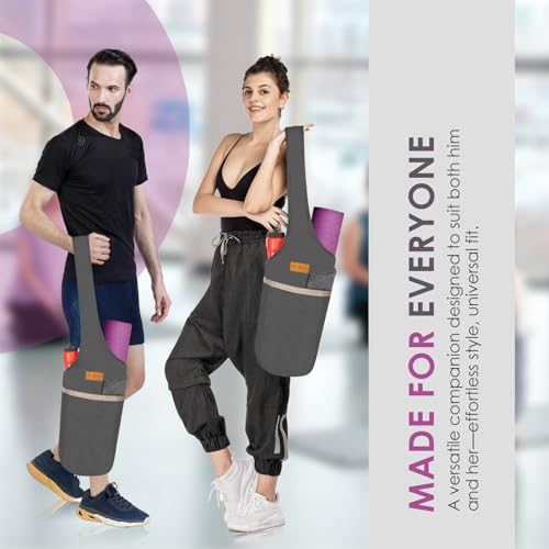 ALLEN & MATE 100% Cotton Canvas Yoga Mat Bag, Fits Mats up to 72 In Long and 7.5 In Thick, Wide Shoulder Strap, Zip Pocket, Blue Stripe - color: Grey