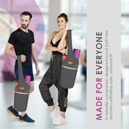 ALLEN & MATE 100% Cotton Canvas Yoga Mat Bag, Fits Mats up to 72 In Long and 7.5 In Thick, Wide Shoulder Strap, Zip Pocket, Blue Stripe - color: Grey