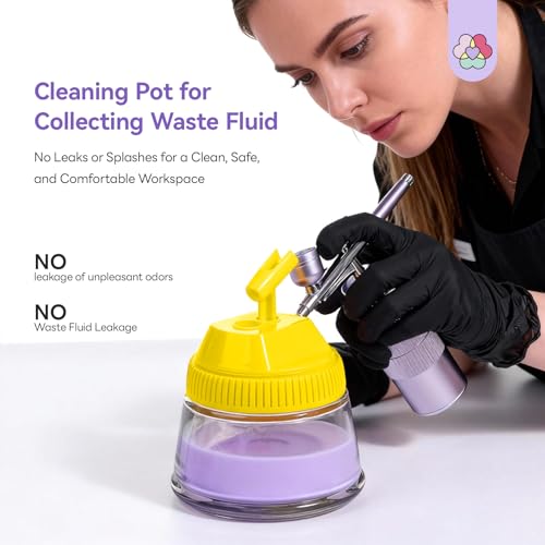 SAVILAND All-in-1 Airbrush Cleaning Kit: 240 ml Fast Airbrush Cleaner Low Odor & Needles Kit 3-in-1 Airbrush Cleaning Pot Easily Handle Water-Based & Acrylic Airbrush Paint Nail Art Painting Tools - color: White-Grey