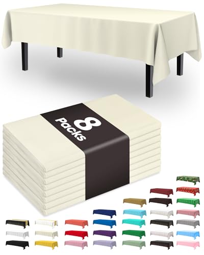 Pureegg Plastic Table Cloth Disposable 8 Pack 54 x 108 Inch, Beige | Wedding, Thanksgiving, Fall Party, Leakproof & Sturdy, Beige, Tablecloth - color: Ivory, size: 54" X 108" Rectangle