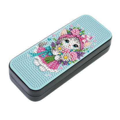 Diamond Art Painting Kit, Hard Shell Eyeglasses Glasses Case | Flower Kitty DIY Diamond Dots, Small Gem Art Paint Mosaic Kits, Cute Rhinestone Sunglasses Case for Adults Women Beginner - color: Blue Flower Kitty