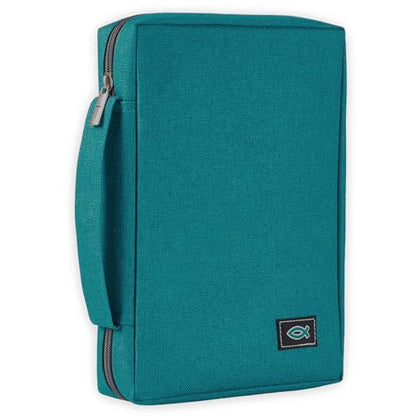 Christian Art Gifts Men/Women's Bible Cover Jesus Fish, Teal Canvas, Medium - color: Teal/Jesus Fish, size: Medium
