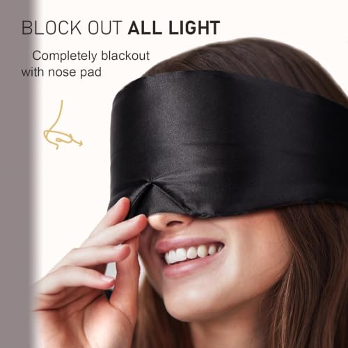 LitBear Silk Sleep Mask for Side Sleeper, Eye Mask Sleeping for Women Men | 100% 22 Momme Pure Mulberry Silk, Face-Hugging Padded Eye Cover for Sleeping with Adjustable Band, Black - color: Black