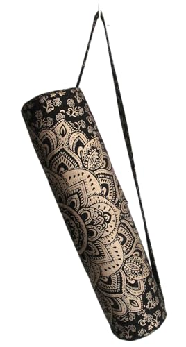 ICC Black Gold Mandala Full-Zip Exercise Yoga Mat Carry Bag Gym Beach Pilates Carrier Bags Hippie Mandala Indian Cotton Bag - style: Black Gold Flower
