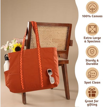 Folkulture Beach Tote Bags For Women, Beach Must Haves 2026-18x15 Inch | Waterproof,Sandproof, Large Tote Bags for Women, Swimming Pool, Beach Essentials, Simple Modern Pool Bag, Bolsos Para Mujeres - color: Royal Rust