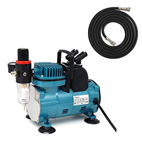 Quiet Airbrush Compressor Kit – 1/5HP Auto Start/Stop, 4 Bar, Dual Holders & 6FT Air Hose for Model Painting, Tattoo, Cake Decor, Nail Art