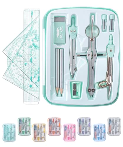 Mr. Pen- Geometry Set, 13 pcs, 3 Metal Compasses, Protractor, 6" Ruler | 45° & 30°/60° Set Squares, Pencils, Lead Refills, Sharpener & Eraser for Math, Drafting & Classroom Use | 45° & 30°/60° Set Squares, Pencils, Lead Refills, Sharpener & Eraser for Mat