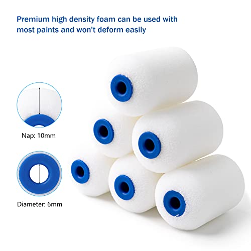 Mister Rui 2 Inch Foam Paint Roller Covers, 12 Pack, Mini Roller Refills | For Small Surfaces and Detail Work. Use with Oil or Water-Based Paints. Smooth on Trim, Corners and Tight Spots. Easy Clean - size: 2 Inch, 12 Pack