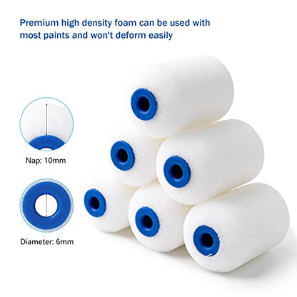 Mister Rui 2 Inch Foam Paint Roller Covers, 12 Pack, Mini Roller Refills | For Small Surfaces and Detail Work. Use with Oil or Water-Based Paints. Smooth on Trim, Corners and Tight Spots. Easy Clean - size: 2 Inch, 12 Pack