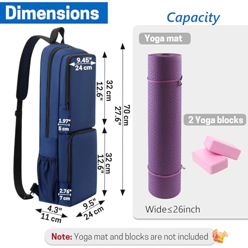 VISEMAN Yoga Mat Bag Carrier Waterproof Yoga Backpack with Multi Pockets, Lightweight Adjustable Yoga Bag for Mat, Yoga Blocks, Yoga Accessories - color: Navy Blue