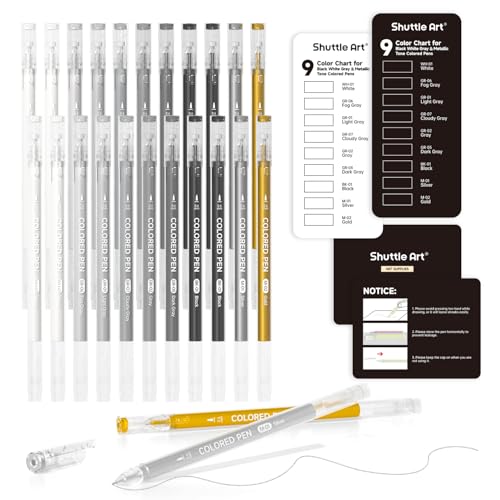 Shuttle Art Colored Pens, 22 Black White Gray & Metallic Tone Colors Cute Journal Pens 0.6mm Fine Point Colored Gel Pens for Black Paper Writing Drawing Journaling Note Taking School Office Home - color: 22 Black White Gray & Metallic Tone