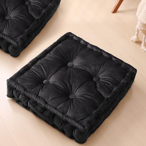Square Floor Pillows, Large Floor Cushion for Adults Kids, Meditation Floor Pillow Seating Cushion with Shredded Memory Foam and Silk Wadding, 20"x20"x5" (Black, 2 Pack) - color: Black, size: 2 Pack
