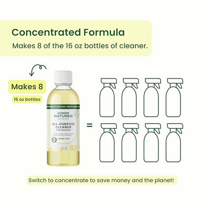 Good Natured Brand All-Purpose Cleaner Concentrate | 8oz makes 128oz | Lemon Essential Oil | 16X Concentrated Natural Multi-Surface Cleaner - size: 8 Fl Oz
